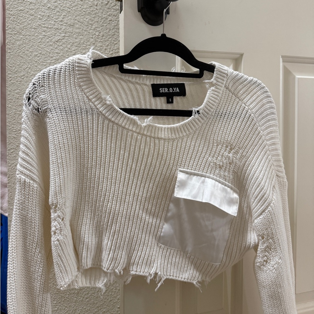 SER.O.YA White Distressed Knit Sweater